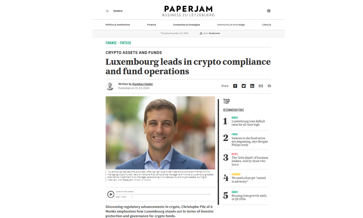 Paperjam : Luxembourg leads in crypto compliance and fund operations